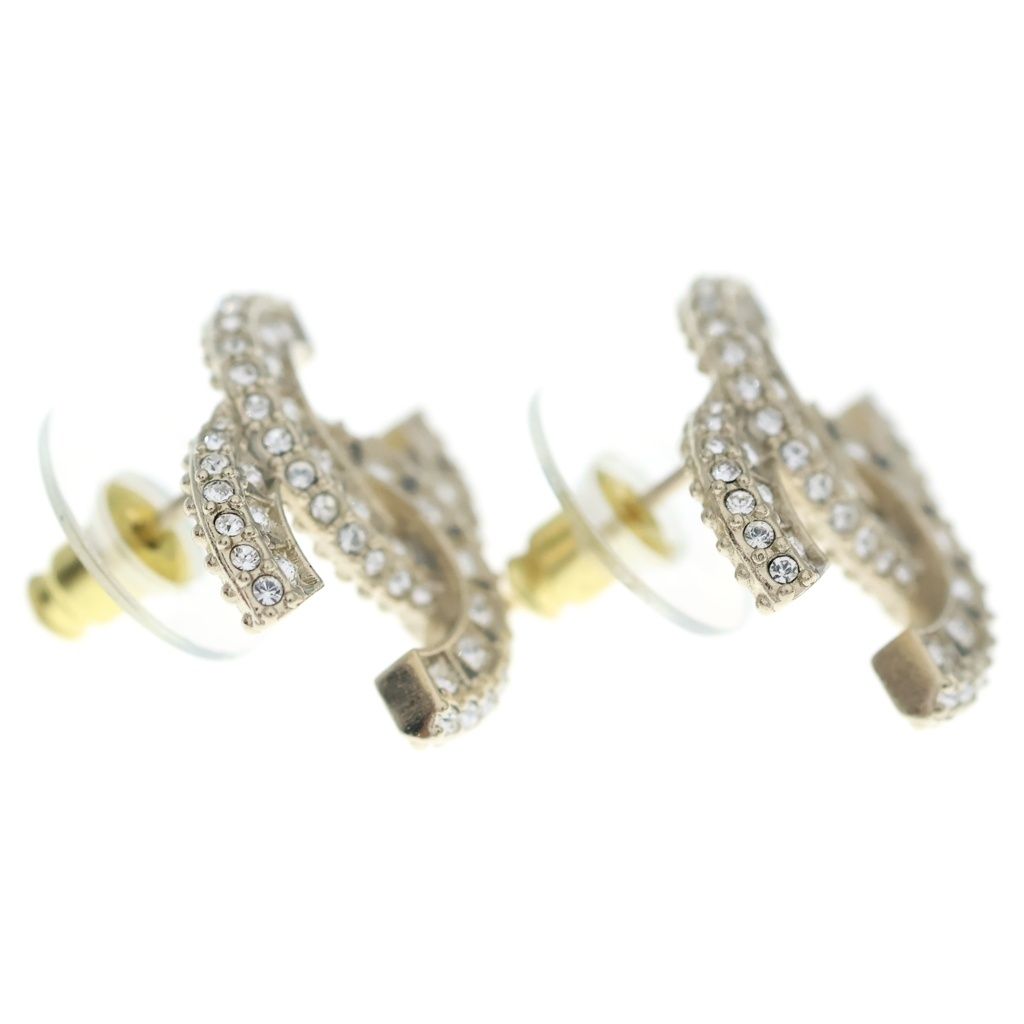 Chanel CC Logo Rhinestone Earrings Gold — view 4