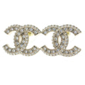 Chanel CC Logo Rhinestone Earrings Gold