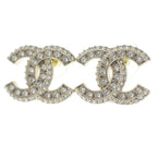 Chanel CC Logo Rhinestone Earrings Gold