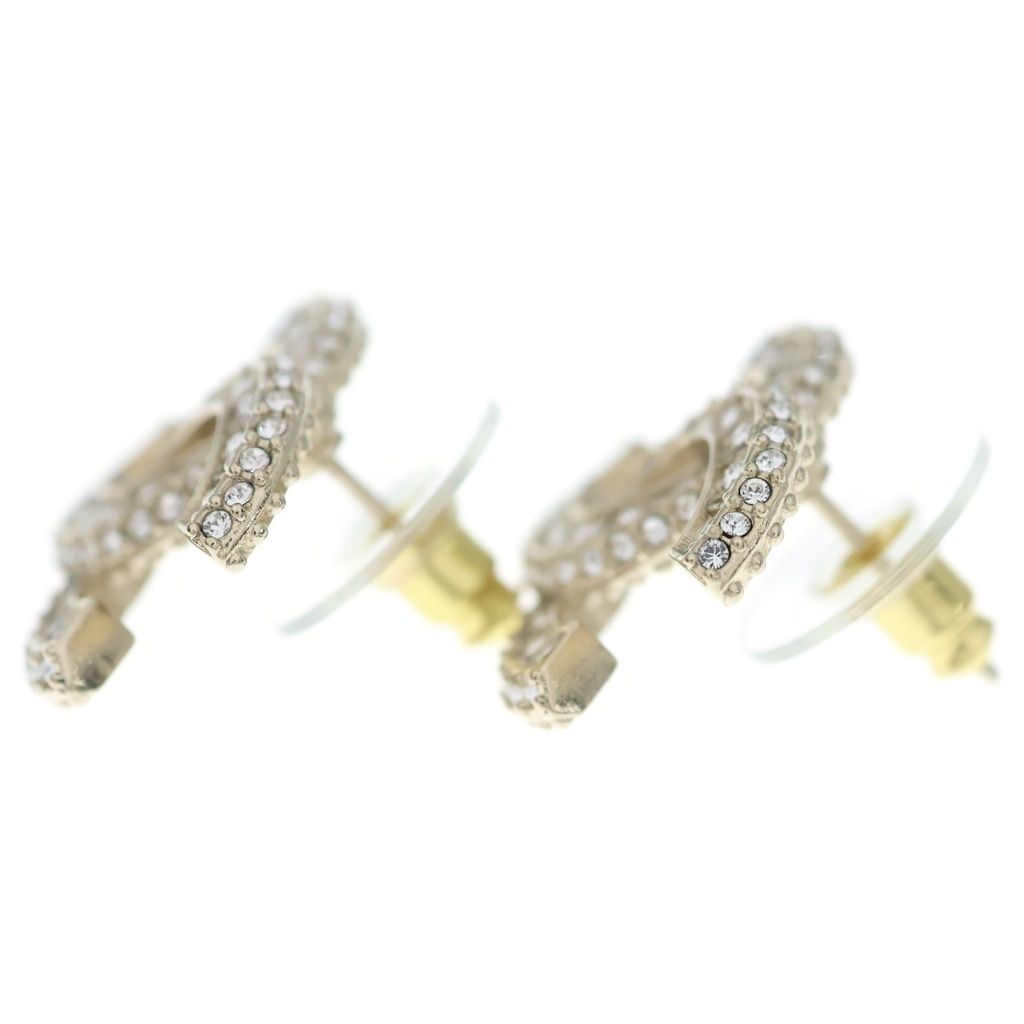 Chanel CC Logo Rhinestone Earrings Gold — view 3