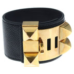 Hermes Collier de Chien Bangle Bracelet Black Noir Gold — view 2