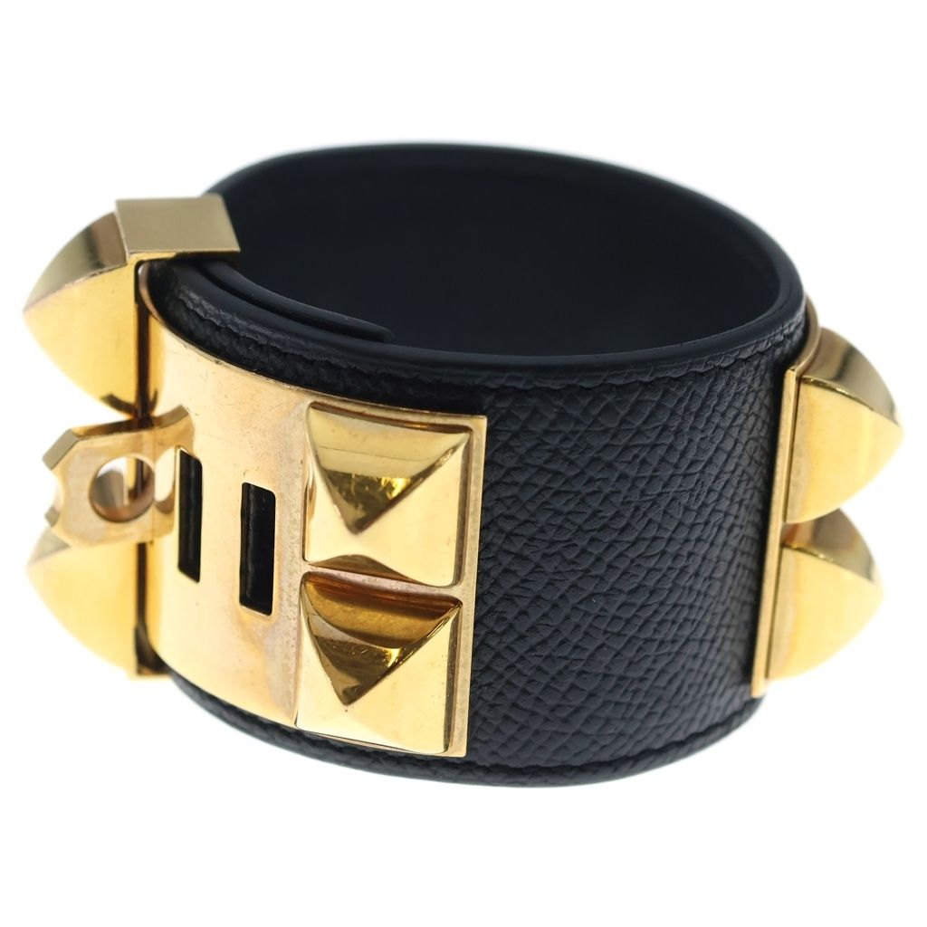 Hermes Collier de Chien Bangle Bracelet Black Noir Gold — view 3