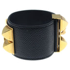 Hermes Collier de Chien Bangle Bracelet Black Noir Gold — view 4