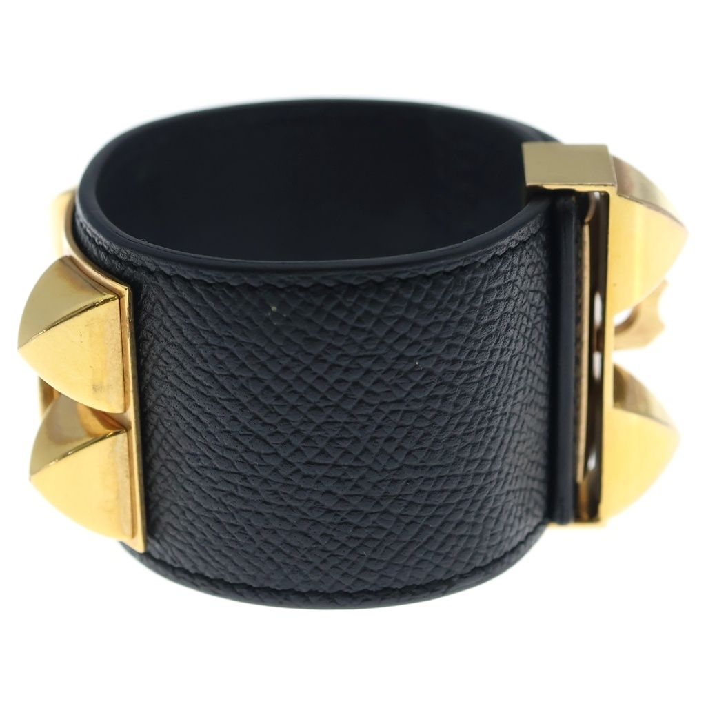 Hermes Collier de Chien Bangle Bracelet Black Noir Gold — view 4