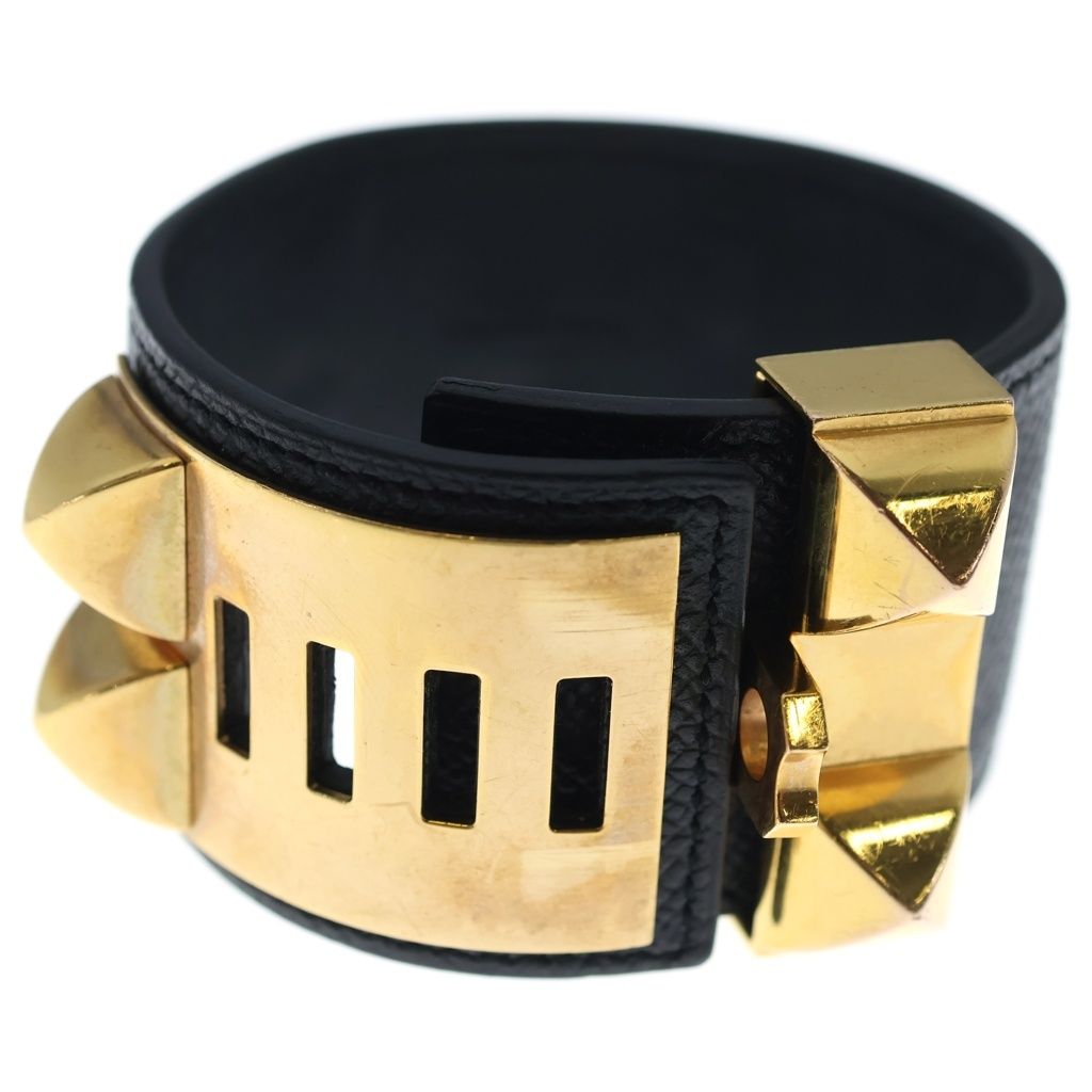 Hermes Collier de Chien Bangle Bracelet Black Noir Gold — view 5
