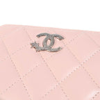 Chanel Quilted CC Logo Star Coin Purse Mini Wallet Pink Lambskin Silver — view 4