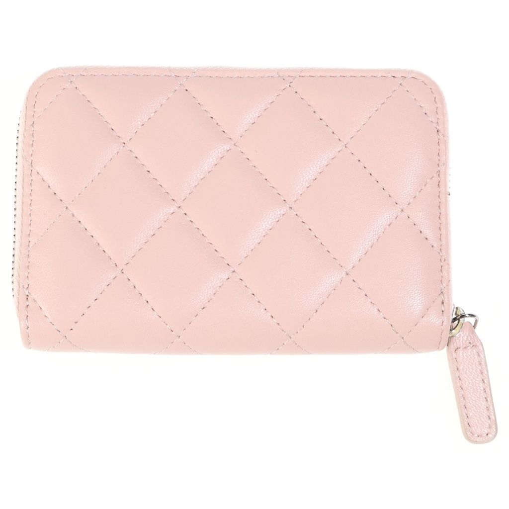 Chanel Quilted CC Logo Star Coin Purse Mini Wallet Pink Lambskin Silver — view 2