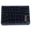 Saint Laurent Paris Croco Embossed Leather Card Case Business Black