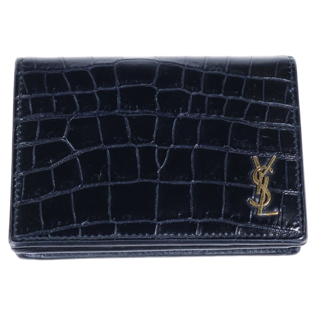 Saint Laurent Paris Croco Embossed Leather Card Case Business Black