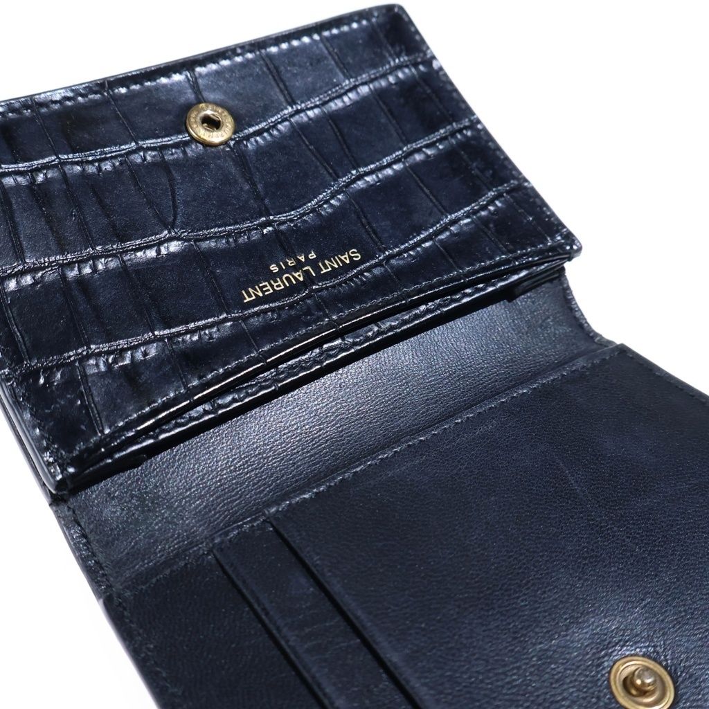 Saint Laurent Paris Croco Embossed Leather Card Case Business Black — view 6