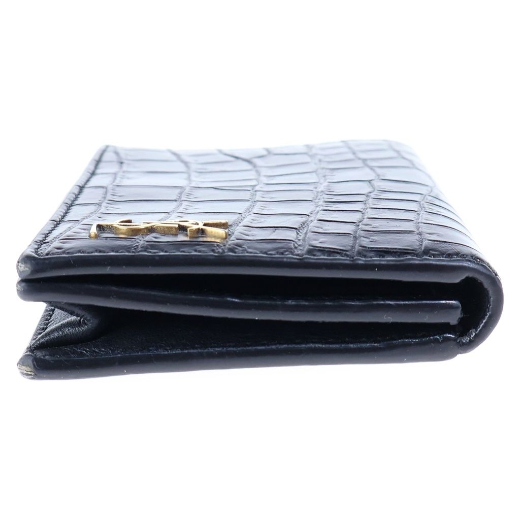 Saint Laurent Paris Croco Embossed Leather Card Case Business Black — view 3