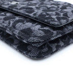 Chanel Chain Wallet Floral Print Denim Shoulder Bag Pouch Black Plate — view 5