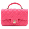 Chanel Quilted Top Handle Mini Flap Chain Shoulder Bag Fuchsia Pink Lambskin