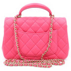 Chanel Quilted Top Handle Mini Flap Chain Shoulder Bag Fuchsia Pink Lambskin — view 2