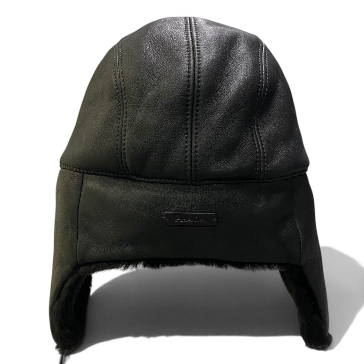 Prada I2 Shearling Hat Leather Cap M Black — view 4