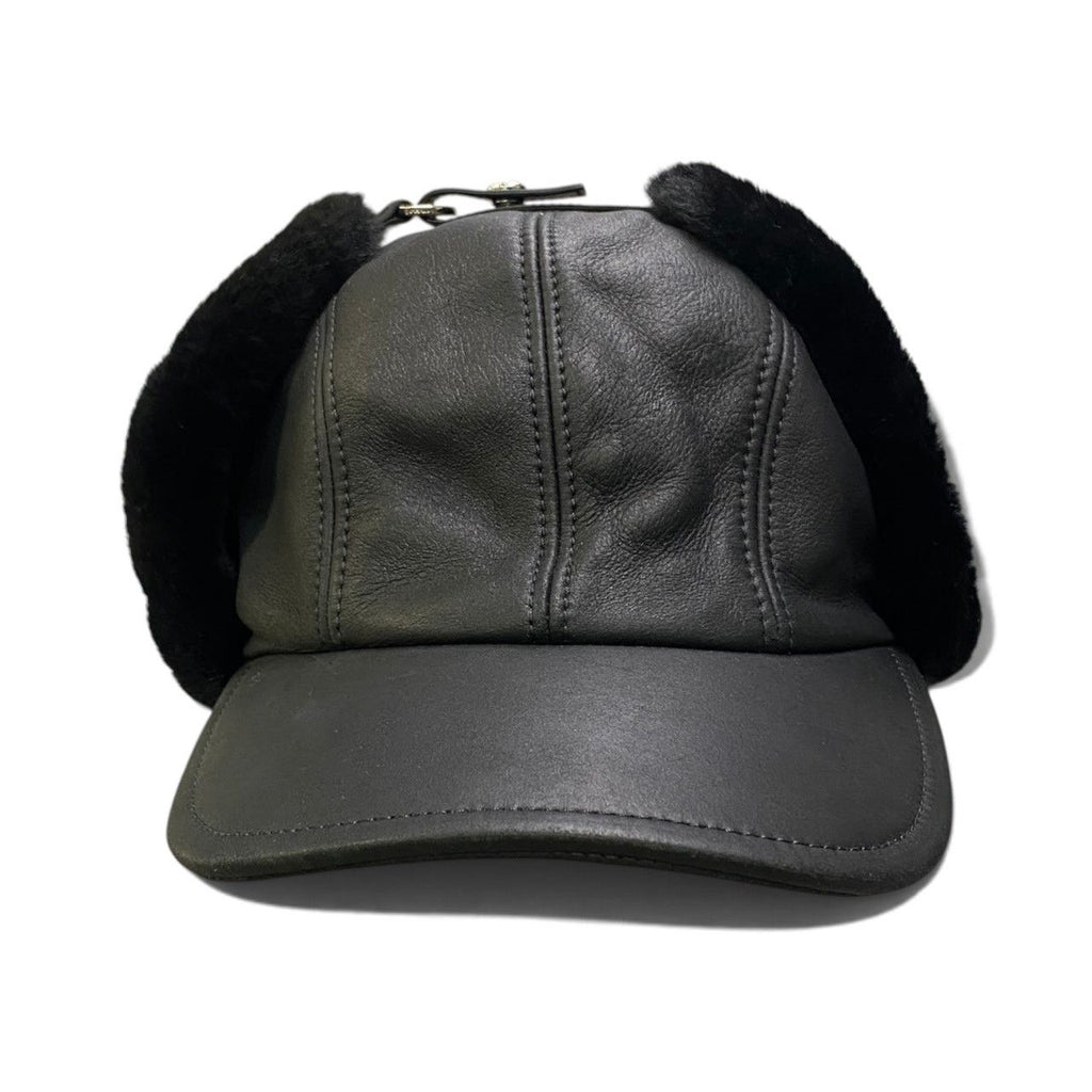 Prada I2 Shearling Hat Leather Cap M Black — view 2
