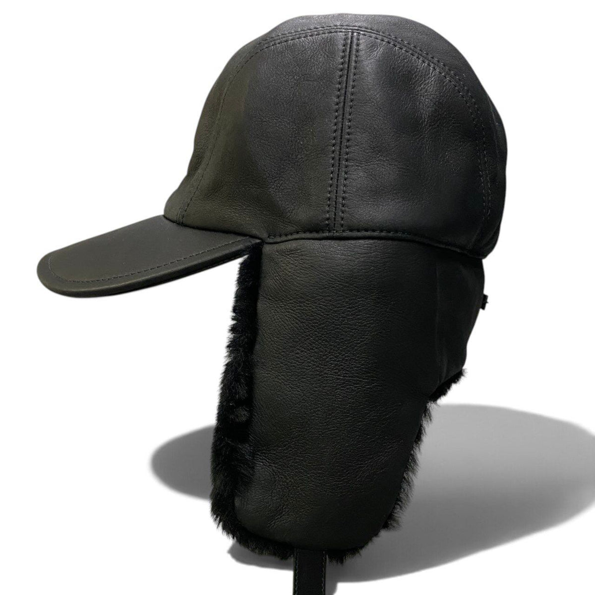Prada I2 Shearling Hat Leather Cap M Black — view 5