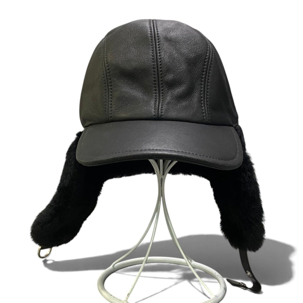 Prada I2 Shearling Hat Leather Cap M Black — view 3