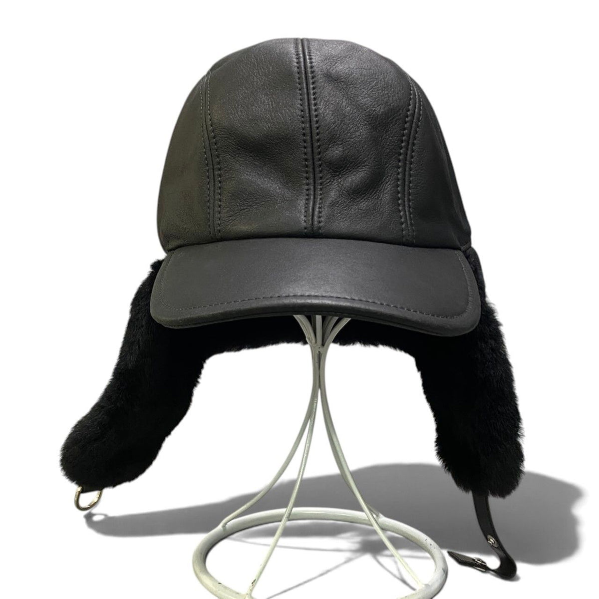 Prada I2 Shearling Hat Leather Cap M Black — view 3