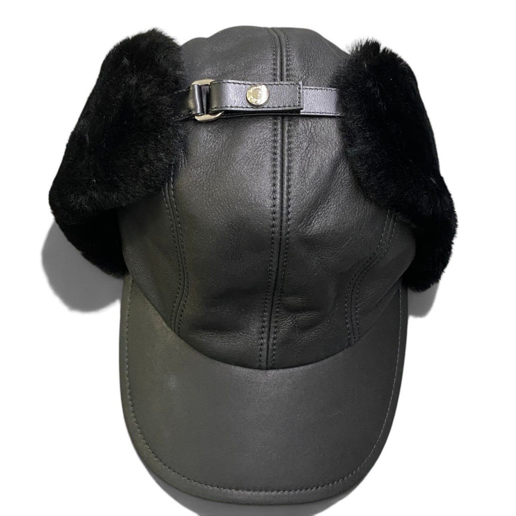 Prada I2 Shearling Hat Leather Cap M Black — view 8