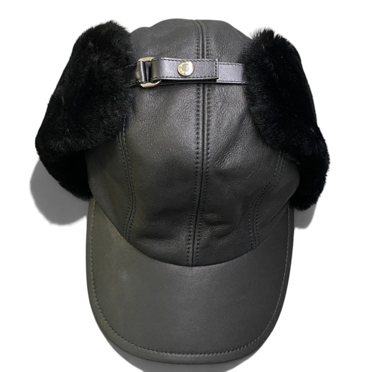 Prada I2 Shearling Hat Leather Cap M Black — view 8