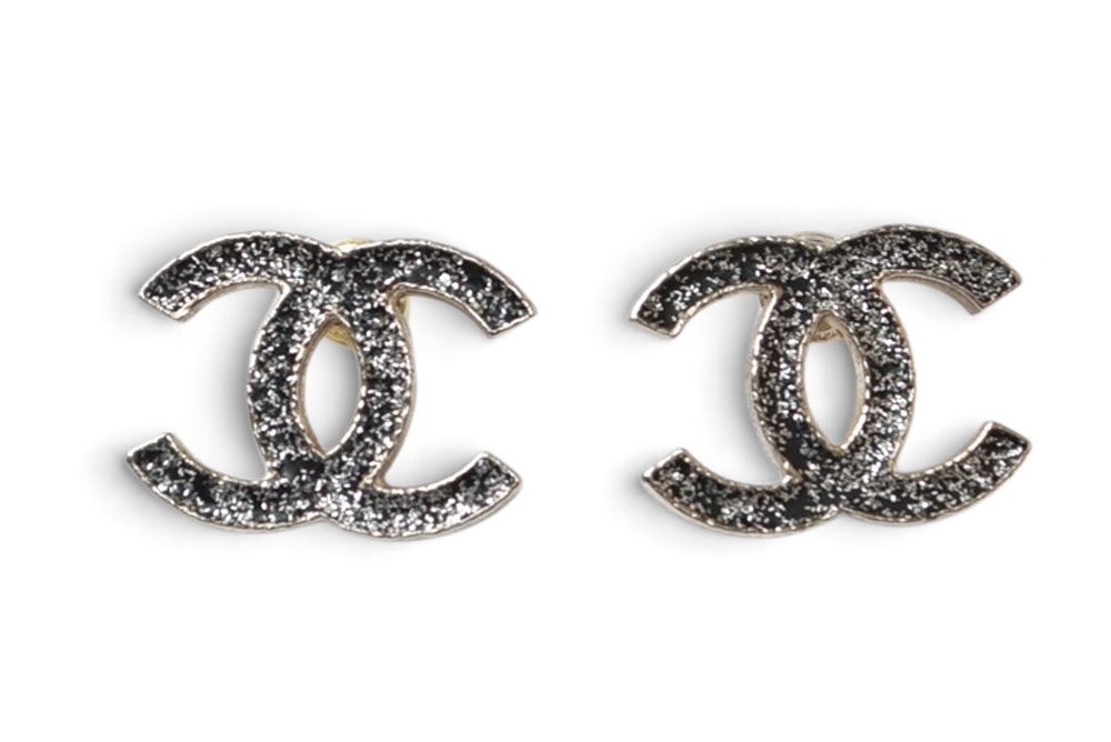 Chanel Earrings CC Logo Silver Black Metallic 12C