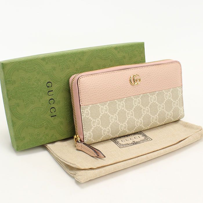 Gucci Double G Bicolor Wallet Zip Around Leather