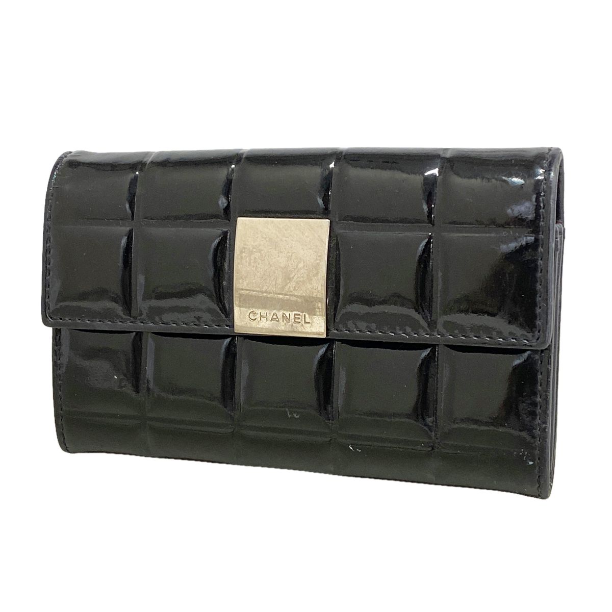 Chanel Coin Purse Choco Bar Patent Leather Black Silver