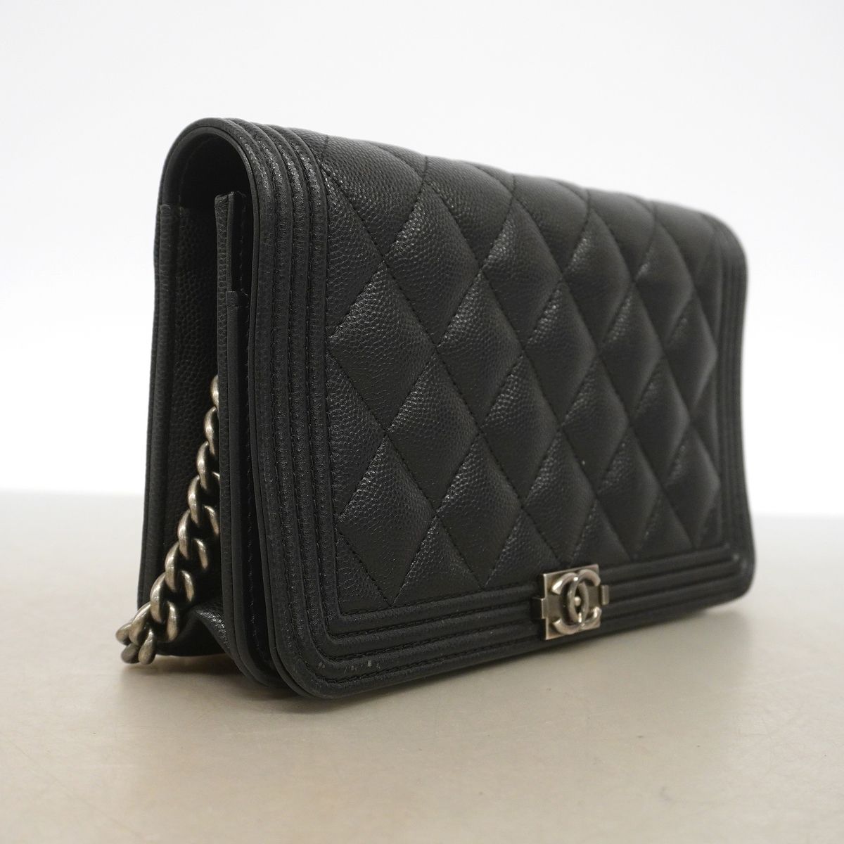 Chanel Wallet on Chain Boy Caviar Leather Black Silver Shoulder Bag — view 2