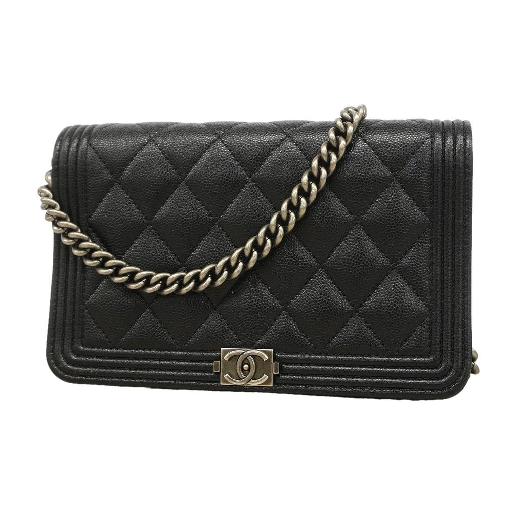 Chanel Wallet on Chain Boy Caviar Leather Black Silver Shoulder Bag