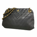 Chanel Shoulder Bag V-stitch Lambskin Black Gold
