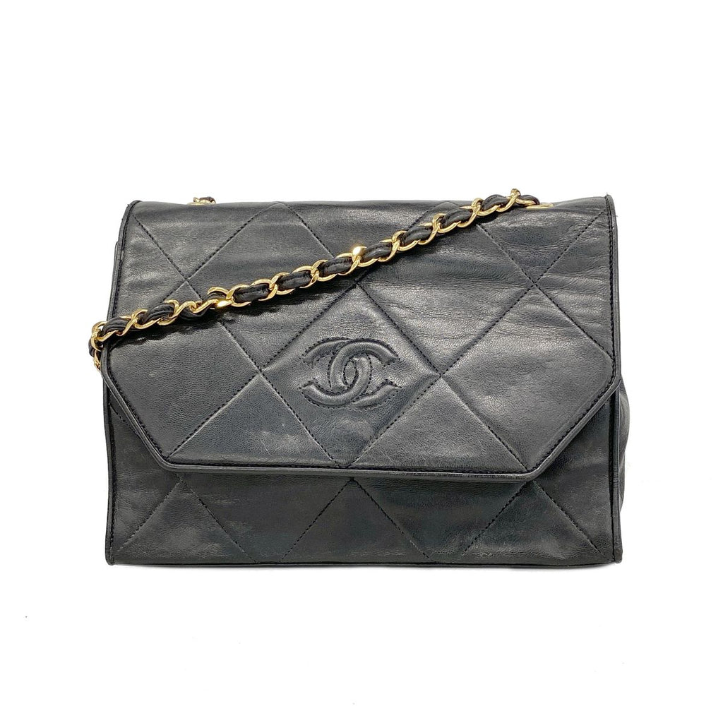 Chanel Shoulder Bag Quilted Lambskin Black Gold