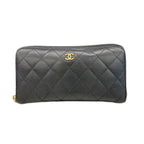 Chanel Wallet Quilted Caviar Leather Black Gold