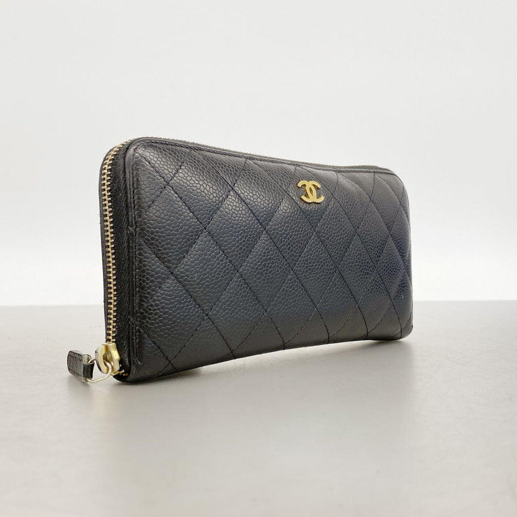 Chanel Wallet Quilted Caviar Leather Black Gold — view 2