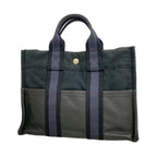 Hermes Handbag Fourre Tout PM Half Leather Canvas Black Silver