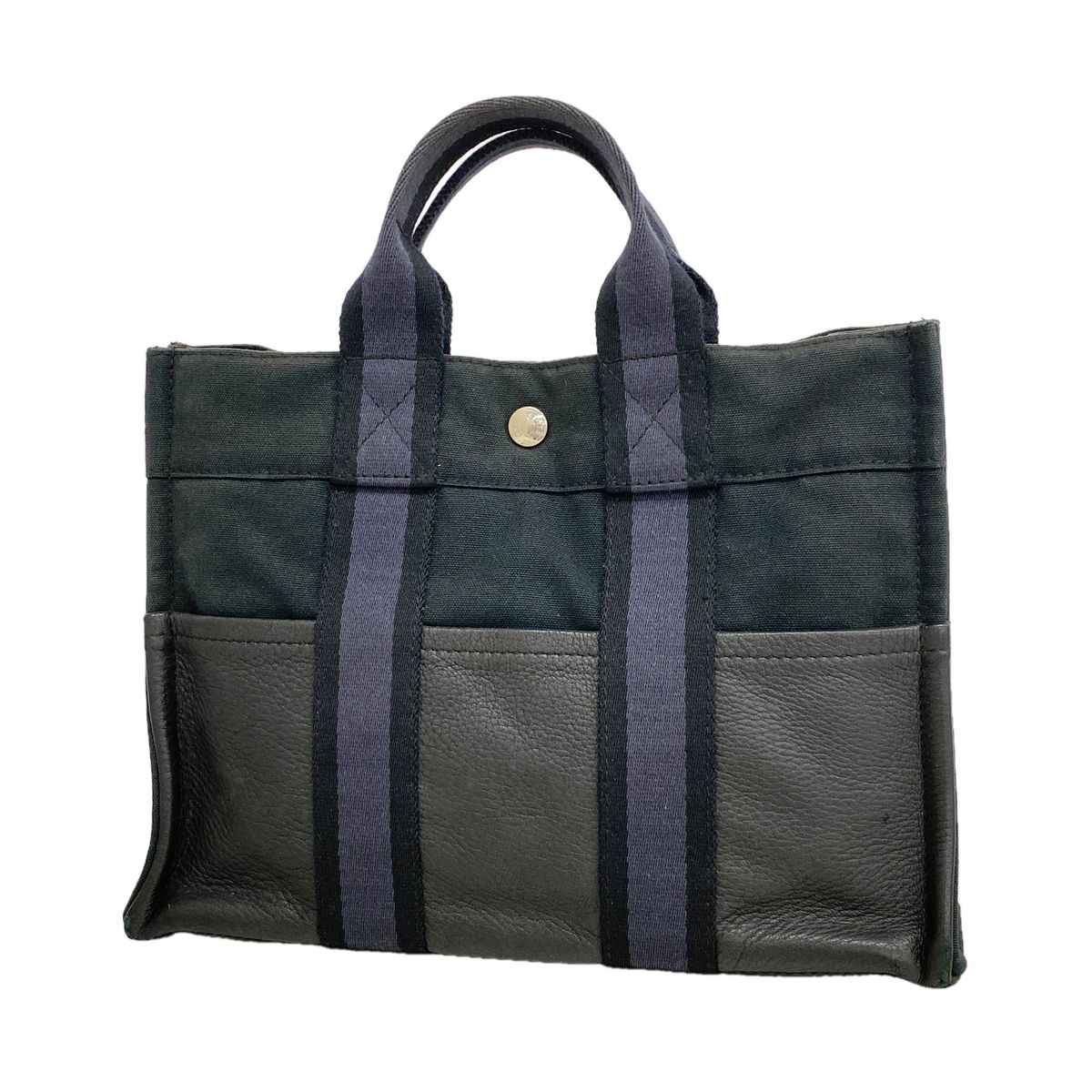 Hermes Handbag Fourre Tout PM Half Leather Canvas Black Silver