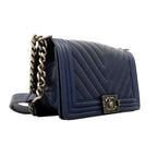 Chanel Shoulder Bag V-stitch Caviar Leather Navy Silver — view 2
