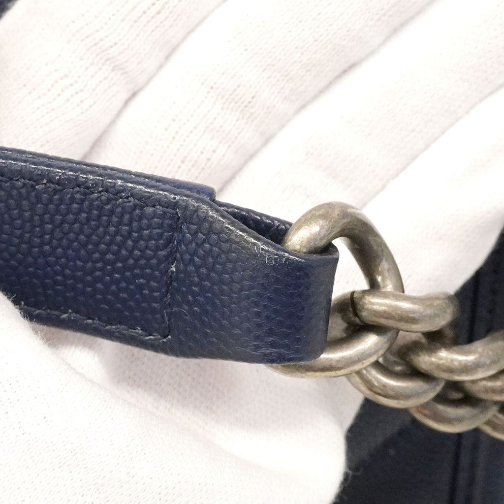 Chanel Shoulder Bag V-stitch Caviar Leather Navy Silver — view 8