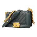Chanel Shoulder Bag Boy Caviar Leather Steel Blue Gold