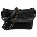 Chanel Shoulder Bag Gabrielle Leather Black Gold Silver