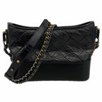 Chanel Shoulder Bag Gabrielle Leather Black Gold Silver