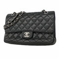 Chanel Shoulder Bag Quilted Caviar Leather Black Silver