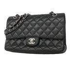 Chanel Shoulder Bag Quilted Caviar Leather Black Silver
