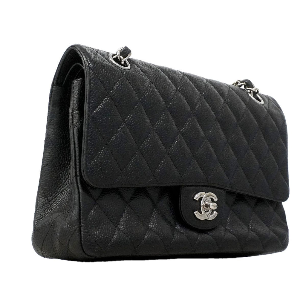 Chanel Shoulder Bag Quilted Caviar Leather Black Silver — view 2