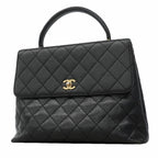 Chanel Handbag Quilted Caviar Leather Black Gold