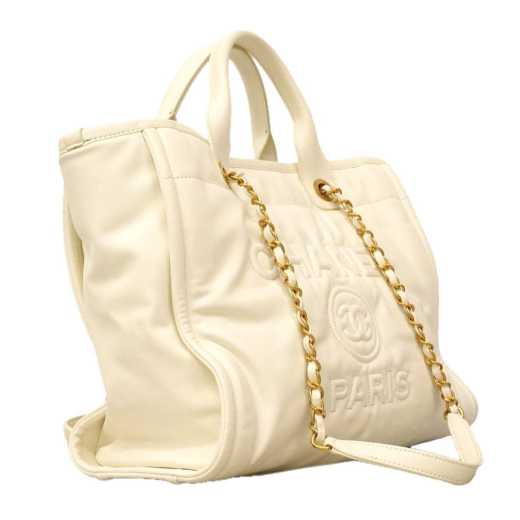 Chanel Tote Deauville Leather White Gold 2-Way — view 2