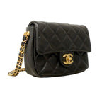 Chanel Shoulder Bag Mini Quilted Caviar Leather Black Gold — view 2