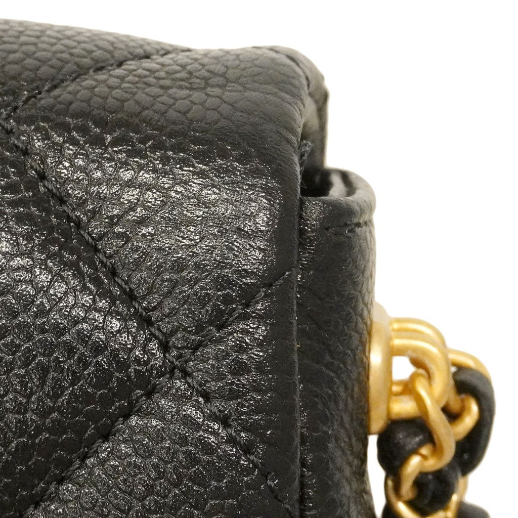 Chanel Shoulder Bag Mini Quilted Caviar Leather Black Gold — view 6