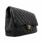 Chanel Shoulder Bag Maxi Quilted Lambskin Black Gold — view 2