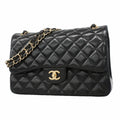 Chanel Shoulder Bag Maxi Quilted Lambskin Black Gold